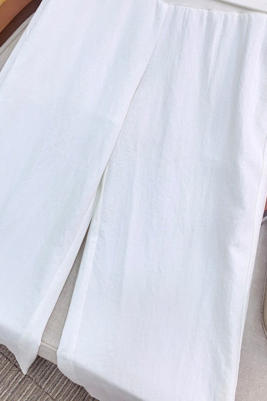 Solid Simple Fold Waist Casual Pants