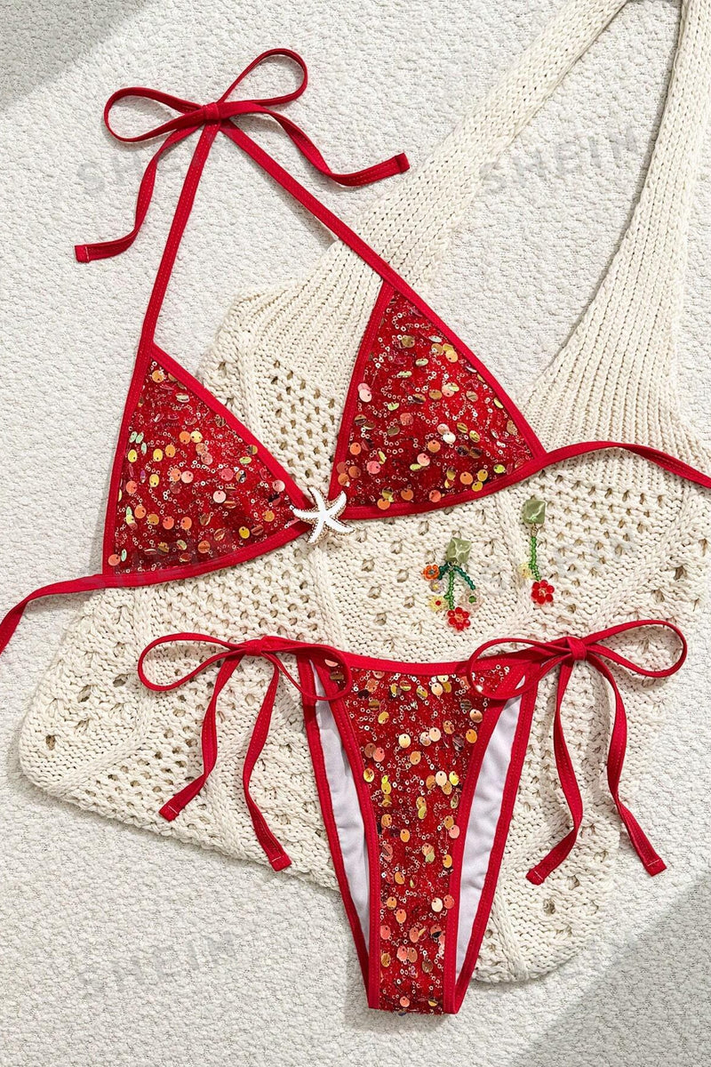 Solid Starfish Sequin Bikini Set