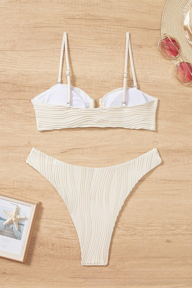 Solid Textured Metal Decor Bikini Set