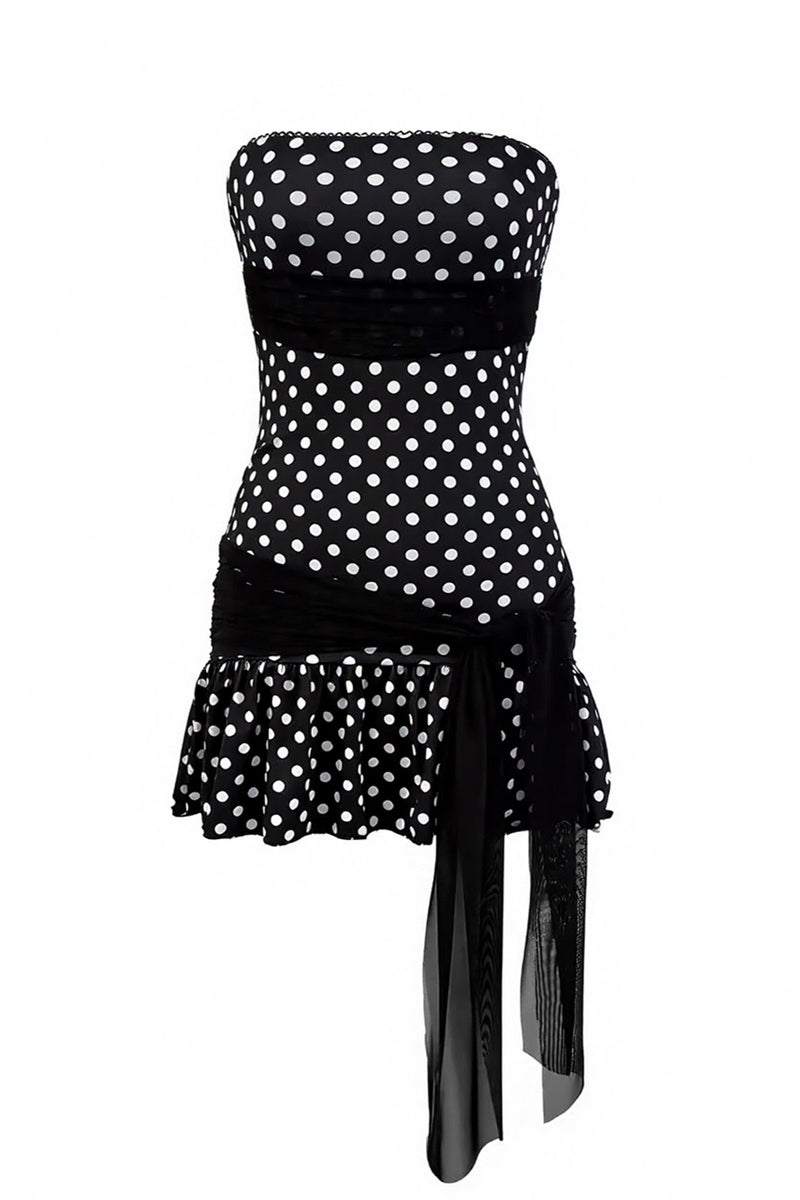 Strapless Tie Polka Dot Mini Dress