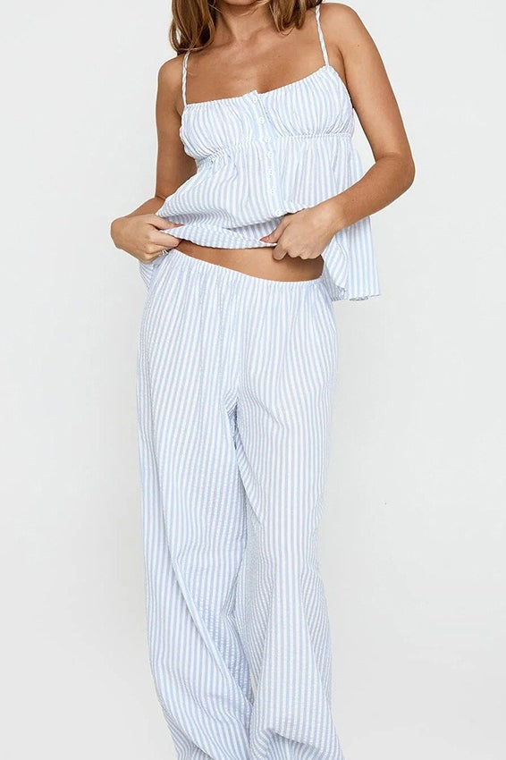 Striped Loose Cami Long Pants Two Piece Set