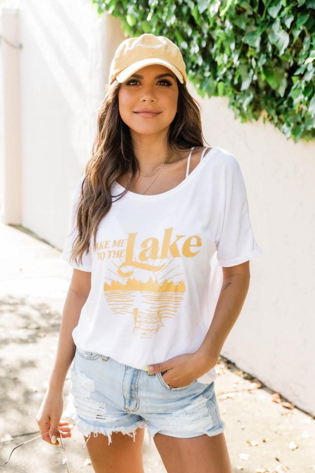Take Me To The Lake White Graphic Slouchy Tee