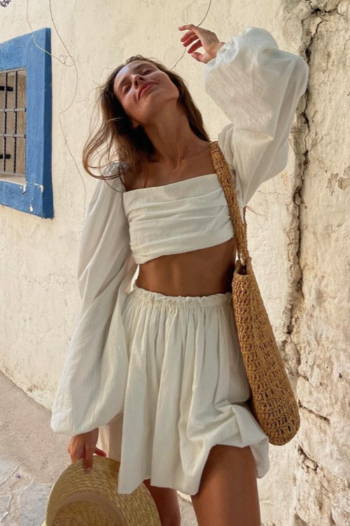 Tie Bandeau Pleated High Waist Skirt Set