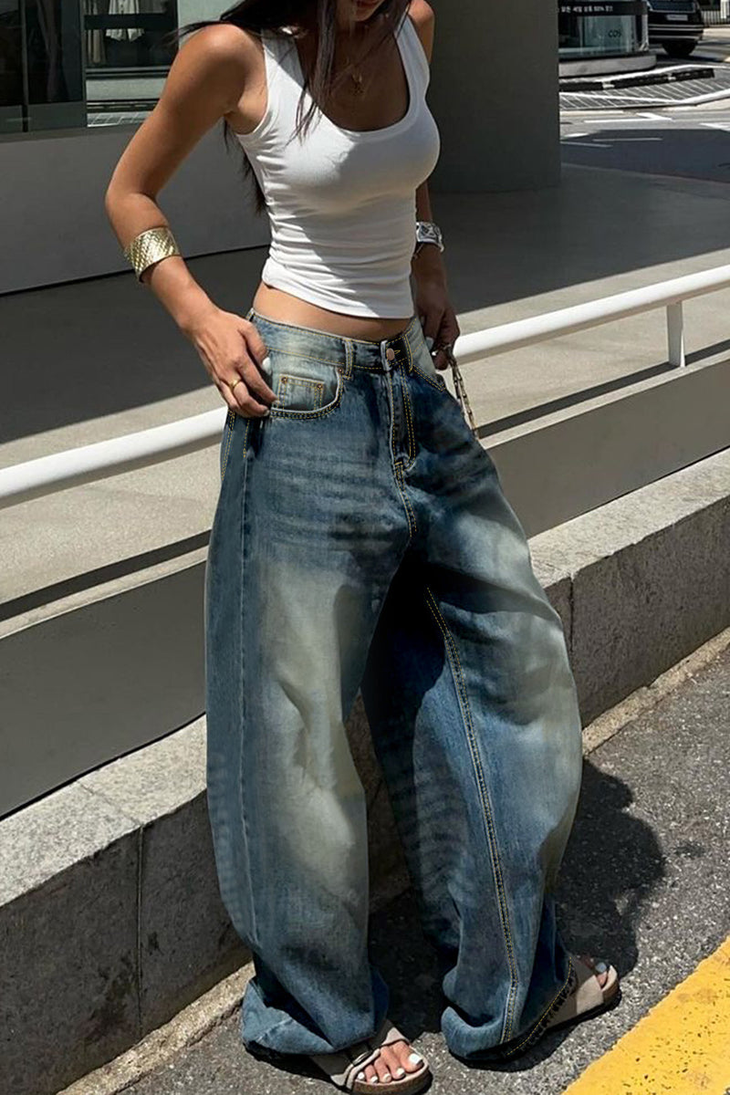 Vintage Blue Loose Straight Leg Jeans