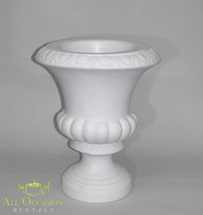 White flower urn rental for events, perfect for weddings and parties in Corona, CA.
