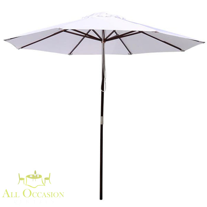 White market umbrella for outdoor events and rentals in Corona, ideal for weddings and parties.