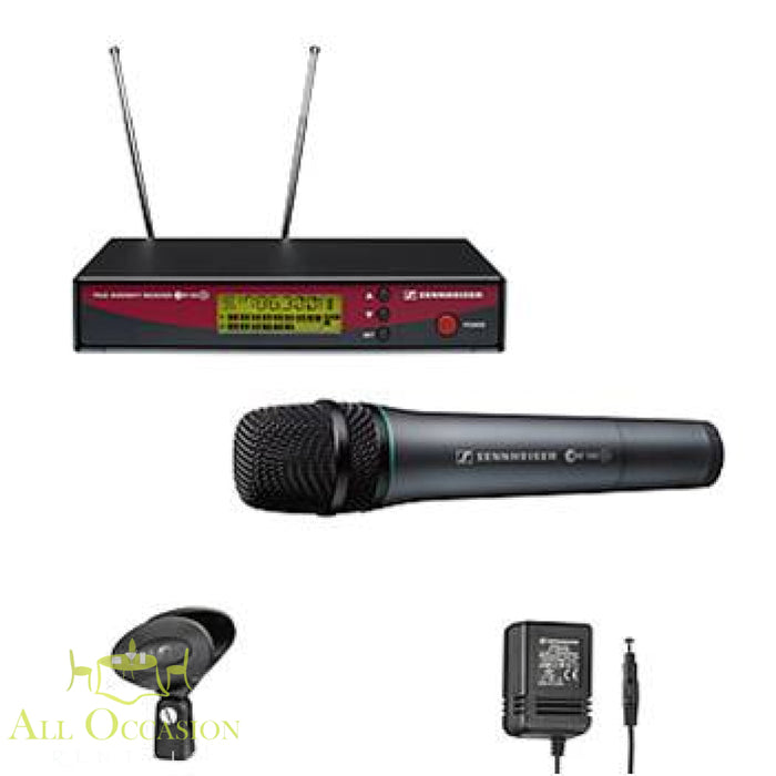 Wireless Microphone Rental Sennheiser G2 handheld and lapel combo system for clear sound.