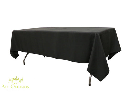 10 ft banquet table linen Black on a table, ideal for events and gatherings, providing a sleek and elegant look.