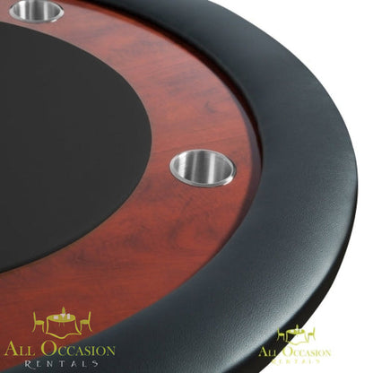Close-up view of the 10 Player Poker Table, featuring a professional felt surface and built-in cup holders.