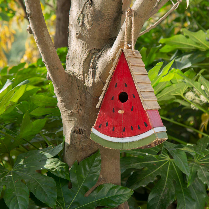11"H Distressed Solid Wood Watermelon Birdhouse