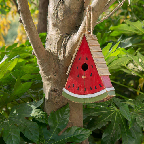 11"H Distressed Solid Wood Watermelon Birdhouse