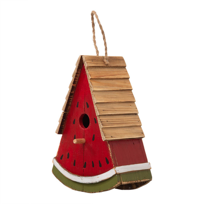 11"H Distressed Solid Wood Watermelon Birdhouse
