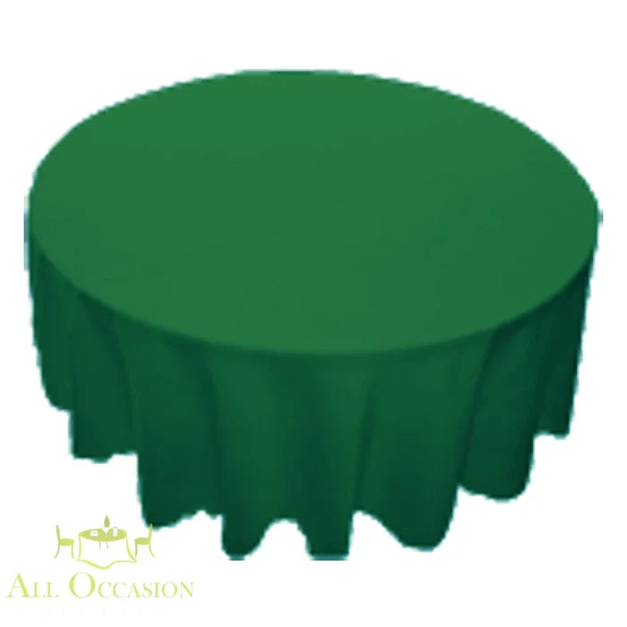 120 inch round forest green polyester tablecloth for weddings and events, ideal for Corona event rentals and banquet settings.