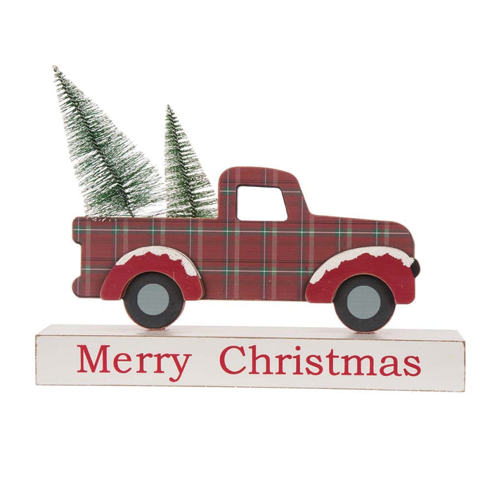 12.81"L Wooden/Metal Red Truck Table Decor