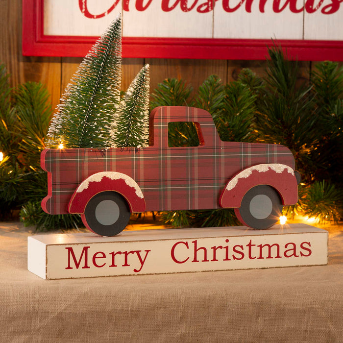 12.81"L Wooden/Metal Red Truck Table Decor