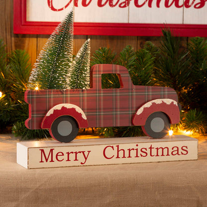 12.81"L Wooden/Metal Red Truck Table Decor