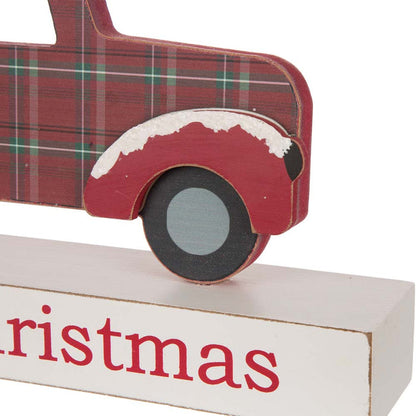 12.81"L Wooden/Metal Red Truck Table Decor