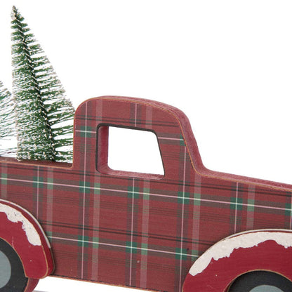 12.81"L Wooden/Metal Red Truck Table Decor