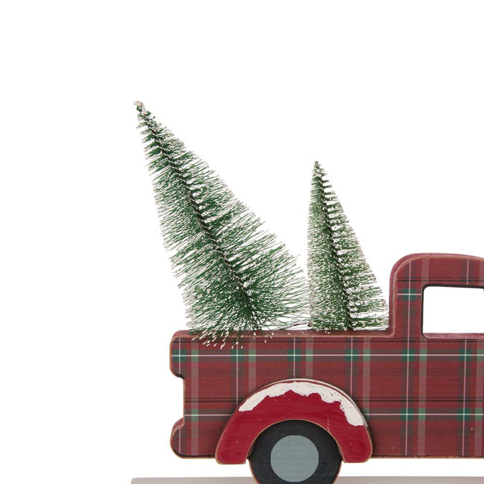 12.81"L Wooden/Metal Red Truck Table Decor