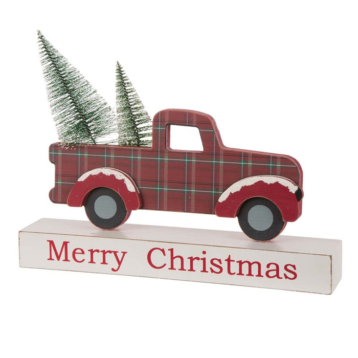12.81"L Wooden/Metal Red Truck Table Decor
