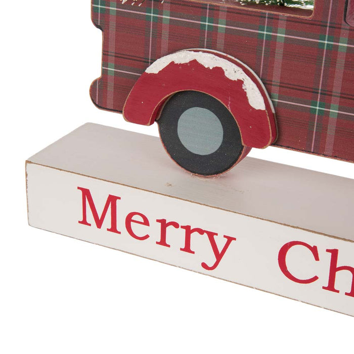 12.81"L Wooden/Metal Red Truck Table Decor