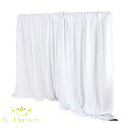 15' High White Pipe & Drape Rental for elegant event backdrops and partitions.