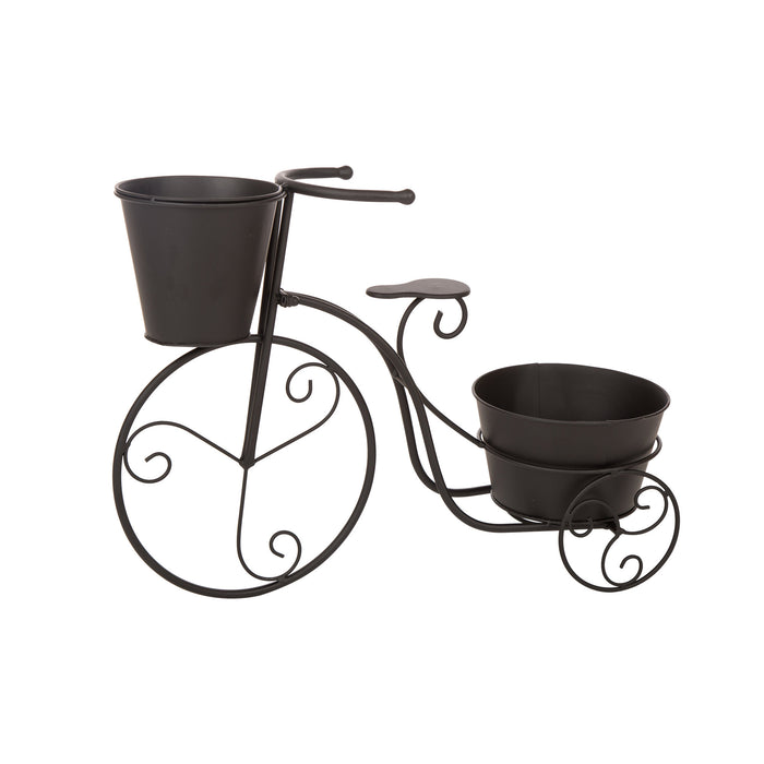 15"H Hand Painted Black Metal Standing Bicycle Plant Stand