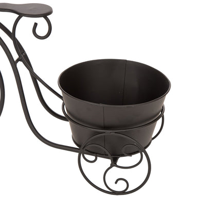 15"H Hand Painted Black Metal Standing Bicycle Plant Stand