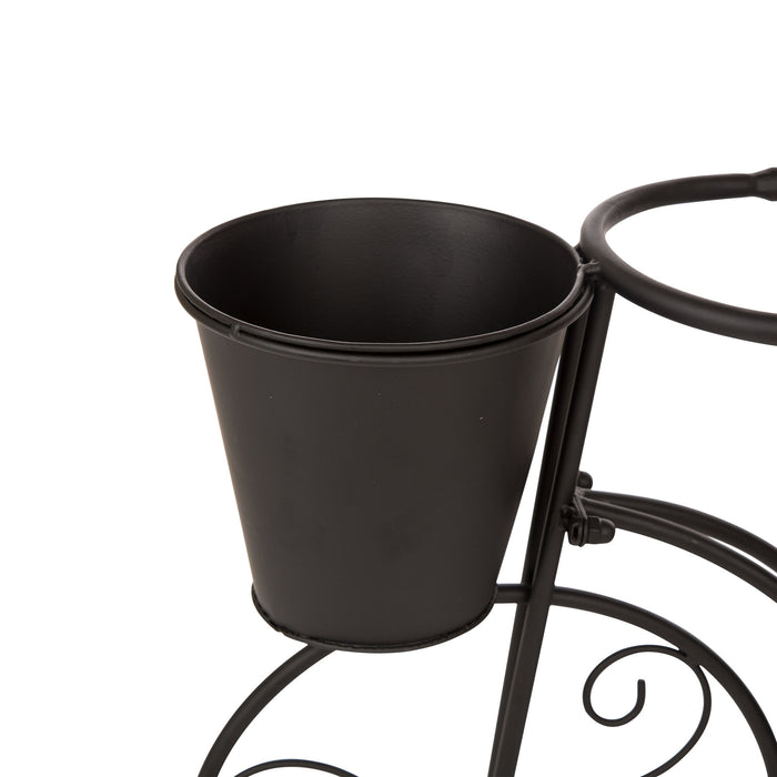 15"H Hand Painted Black Metal Standing Bicycle Plant Stand