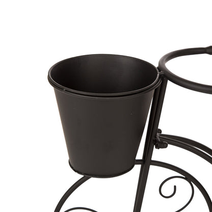 15"H Hand Painted Black Metal Standing Bicycle Plant Stand