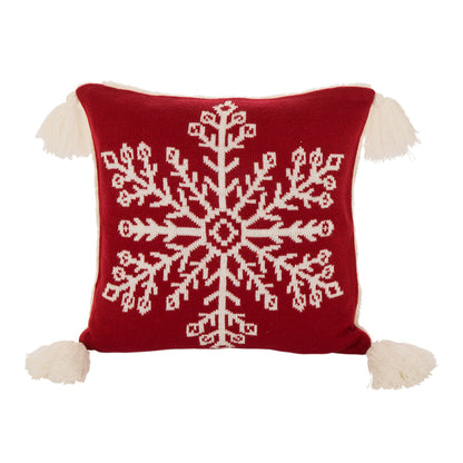 18"L*18"W Knitted Acrylic Red Pillow Cover with Tassels