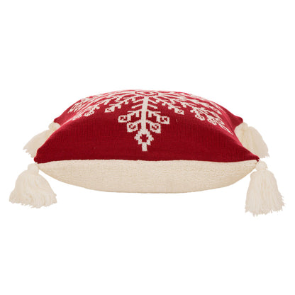 18"L*18"W Knitted Acrylic Red Pillow Cover with Tassels
