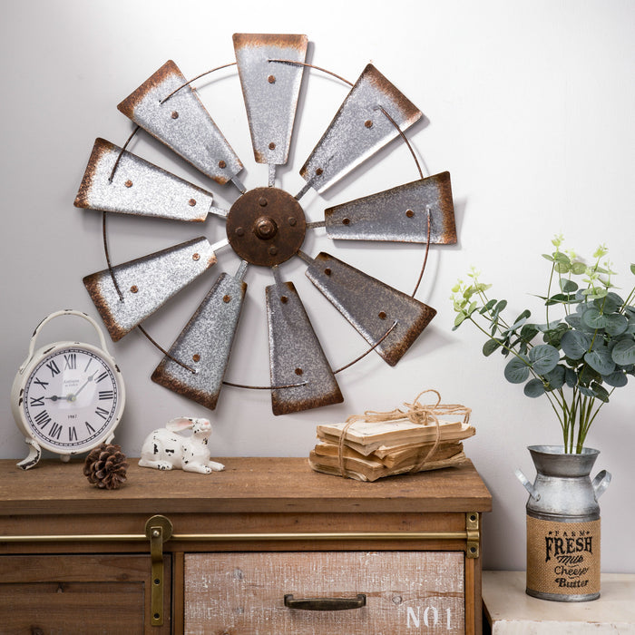 22.05"D Farmhouse Metal Galvanized Wind Spinner Wall Décor