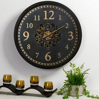 22.83"D Modern Oversized Metal Wall Clock with Moving Gears