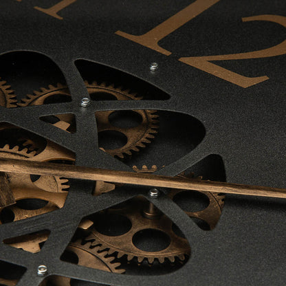 22.83"D Modern Oversized Metal Wall Clock with Moving Gears