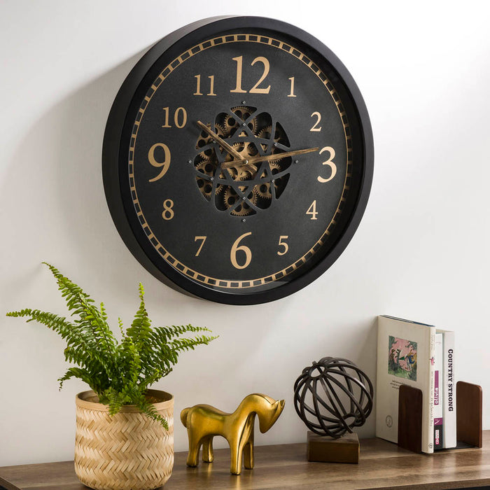 22.83"D Modern Oversized Metal Wall Clock with Moving Gears