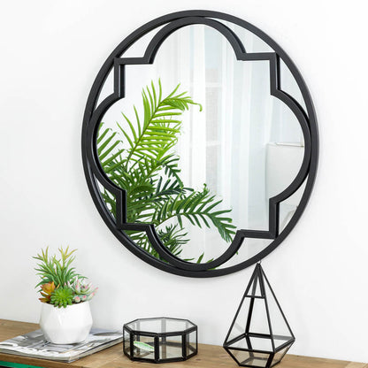 23.62"D Black Metal Framed Round Wall Mirror