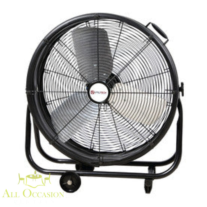 24-inch high velocity floor fan rental with 3 speed settings and adjustable tilt for maximum airflow.