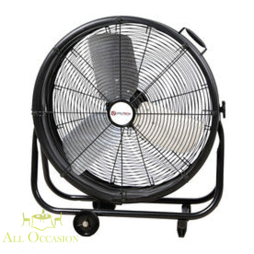 24-inch high velocity floor fan rental with 3 speed settings and adjustable tilt for maximum airflow.