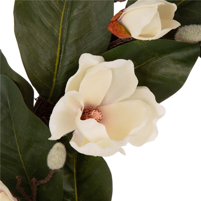 28"H Wooden Window Frame with 24"D Magnolia Wreath