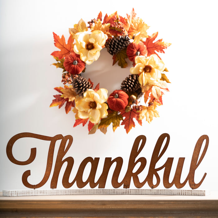 30"L Fall Wooden/Metal Thankful Decor