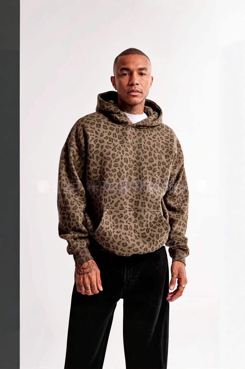 3D Leopard Print Loose Pullover Hoodie