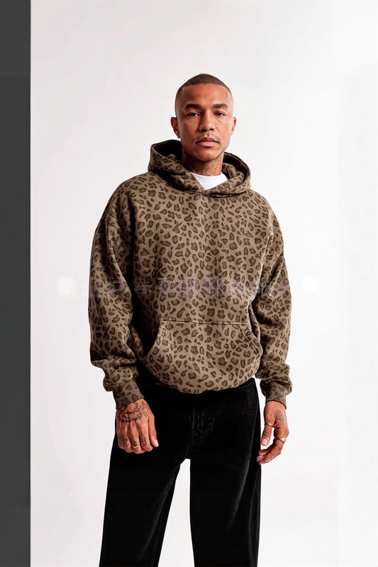 3D Leopard Print Loose Pullover Hoodie