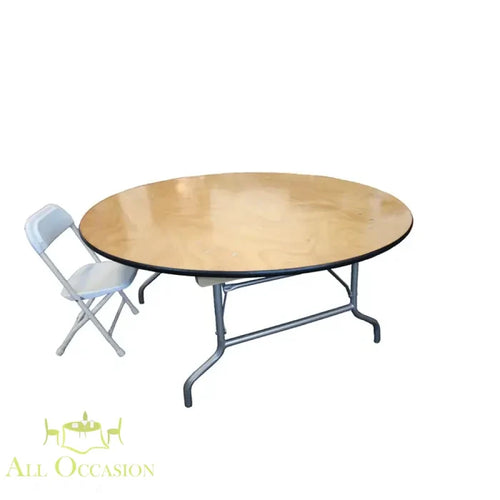 48-Inch Round Kids Table Rental with a white chair, perfect for children's parties and gatherings.
