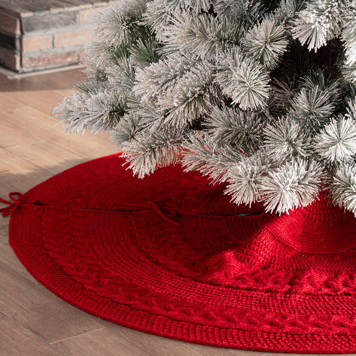 48“L Knitted Acrylic Christmas Tree Skirt - Red