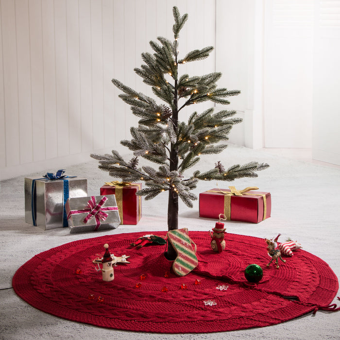 48“L Knitted Acrylic Christmas Tree Skirt - Red