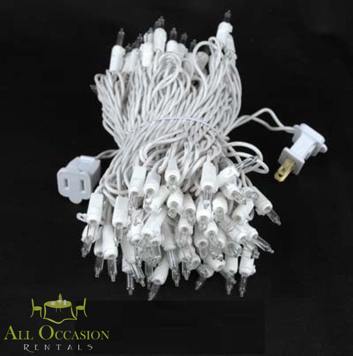 50' strand of twinkle lights for event rentals in Corona, perfect for tent and wedding lighting.
