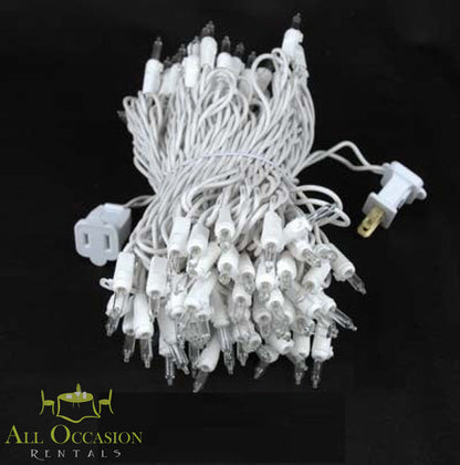 50' strand of twinkle lights for event rentals in Corona, perfect for tent and wedding lighting.