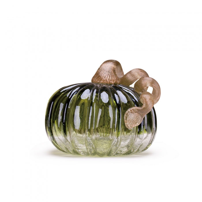 5.91"D Hand Blown Green Crackle Glass Pumpkin Decor