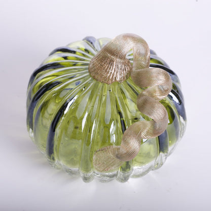 5.91"D Hand Blown Green Crackle Glass Pumpkin Decor